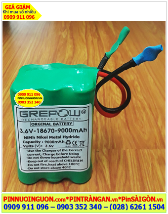 Pin sạc 3.6v-18670-9000mAh, Pin sạc NiMh 3.6v-18670-9000mAh, Pin sạc chất lượng cao Grepow 3.6v-18670-9000mAh
